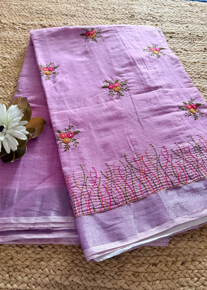 Light Pink  Linen Cotton Saree- Bengal