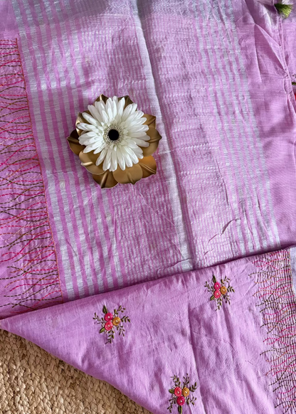 Light Pink  Linen Cotton Saree- Bengal
