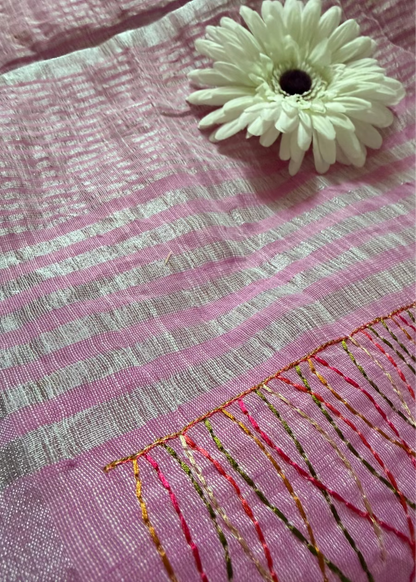 Light Pink  Linen Cotton Saree- Bengal