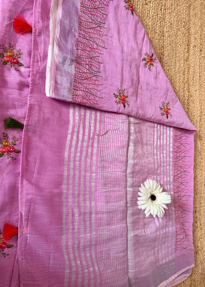 Light Pink  Linen Cotton Saree- Bengal