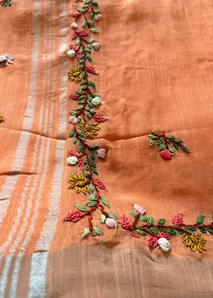 Peach Soft Linen Cotton Saree- Bengal