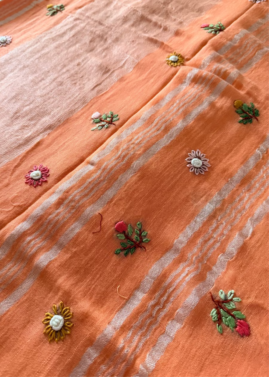 Peach Soft Linen Cotton Saree- Bengal