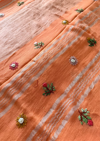 Peach Soft Linen Cotton Saree- Bengal