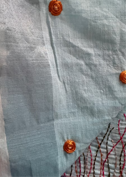 Light Blue Linen Cotton Saree- Bengal