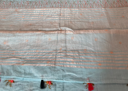 Light Blue Linen Cotton Saree- Bengal