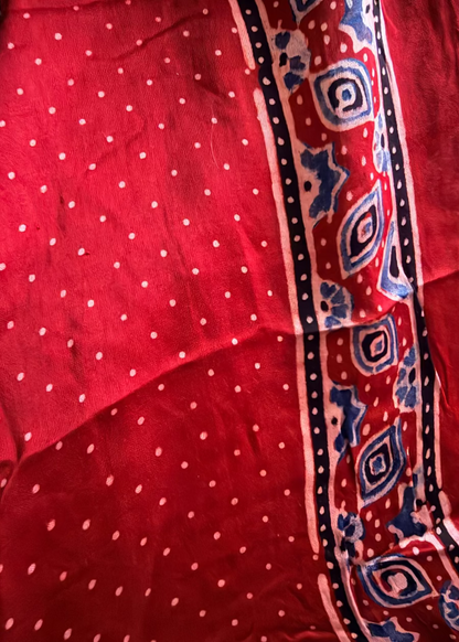 Red Pure Modal Silk Saree With Mirror Work- Gujarat