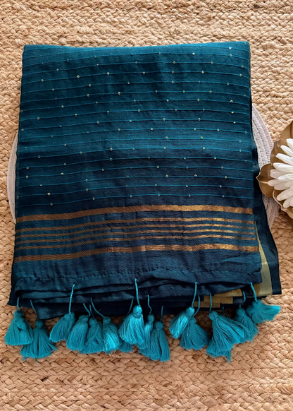 Dark Teal  Soft Mul Cotton Saree- Bengal