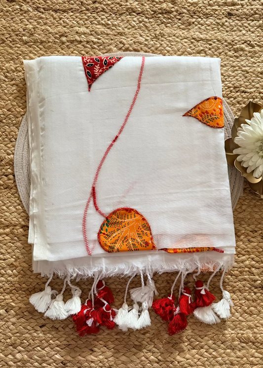 White Soft Mul Cotton Saree- Bengal