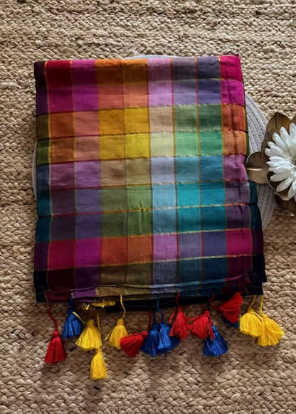 Black Rainbow color Soft Mul Cotton Saree- Bengal
