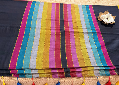 Black Rainbow color Soft Mul Cotton Saree- Bengal