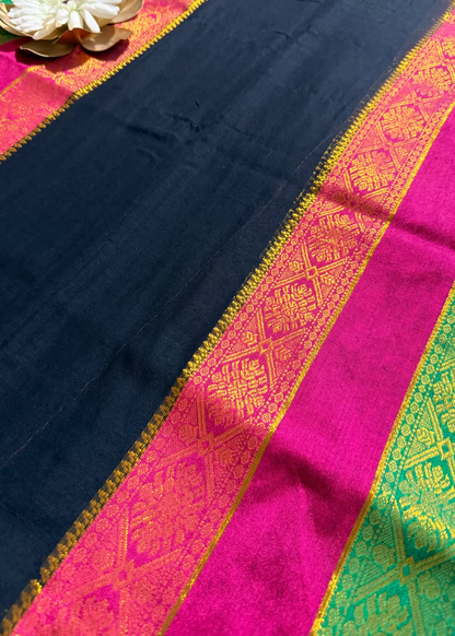 Black and Multi Colour Border Soft Mul Cotton Saree- Bengal