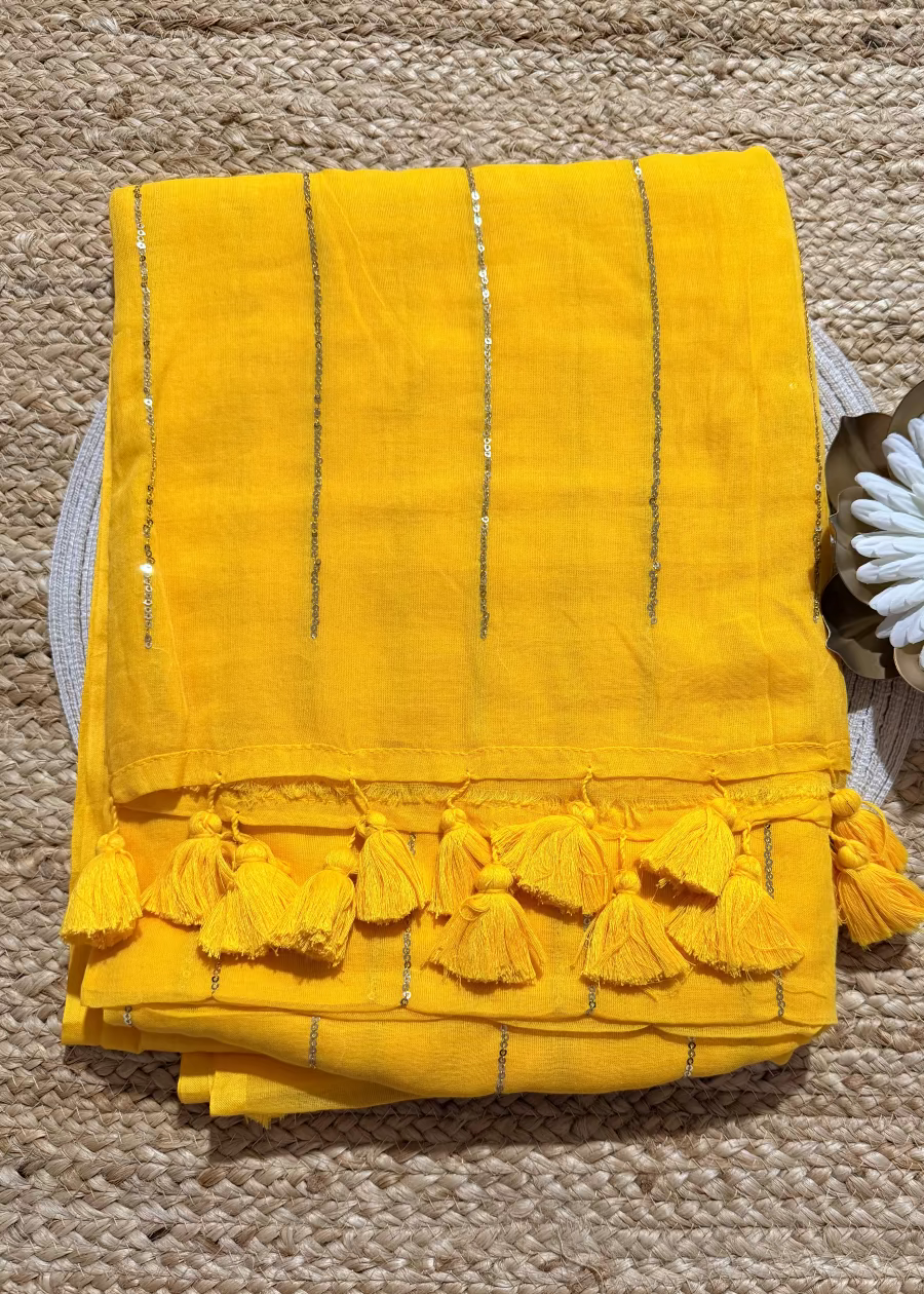 Yellow Colour Mul Cotton Saree- Bengal