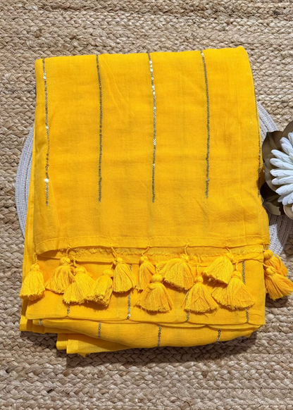 Yellow Colour Mul Cotton Saree- Bengal