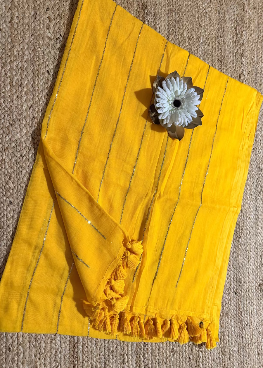 Yellow Colour Mul Cotton Saree- Bengal