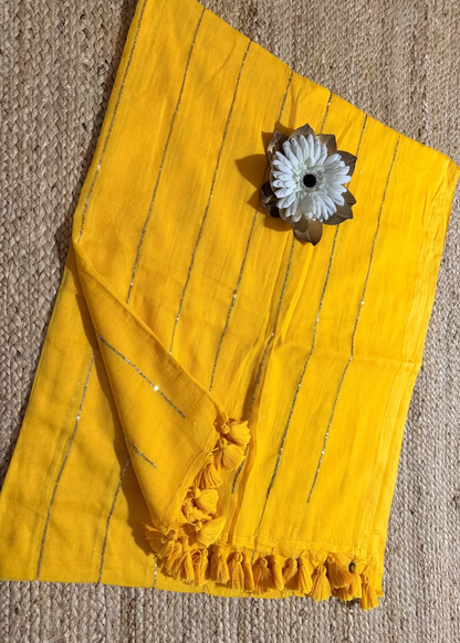 Yellow Colour Mul Cotton Saree- Bengal