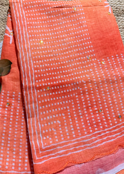 Peach Colour Fancy Linen Saree-Casual