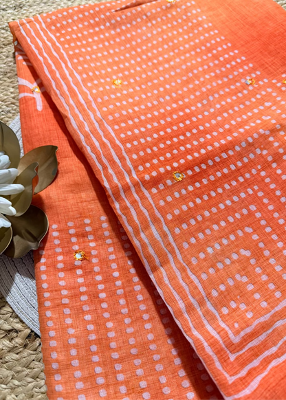 Peach Colour Fancy Linen Saree-Casual