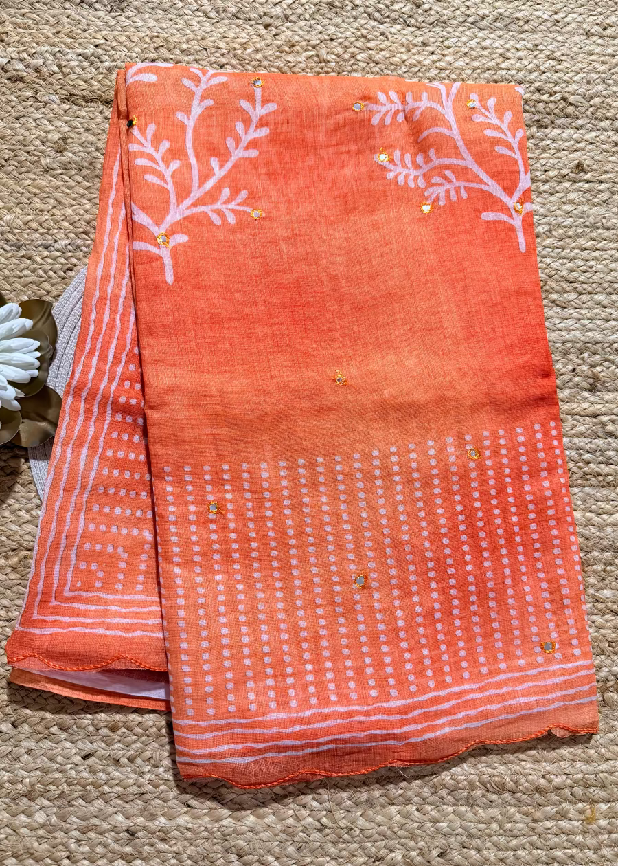 Peach Colour Fancy Linen Saree-Casual