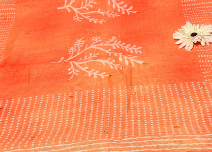 Peach Colour Fancy Linen Saree-Casual