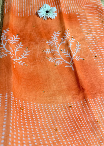 Peach Colour Fancy Linen Saree-Casual