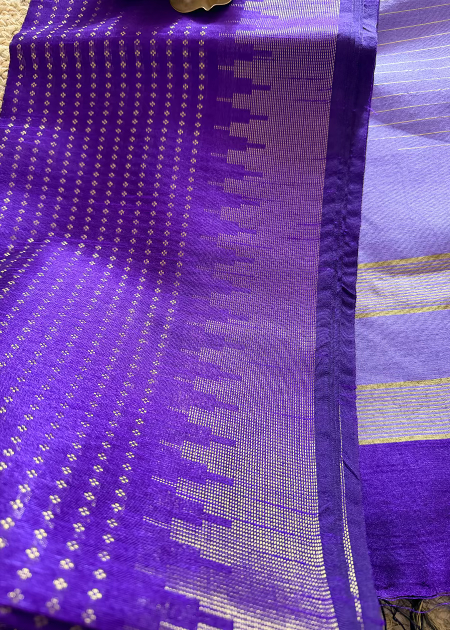 Dark Violet Semi  Raw Silk Saree With Temple Border- TN