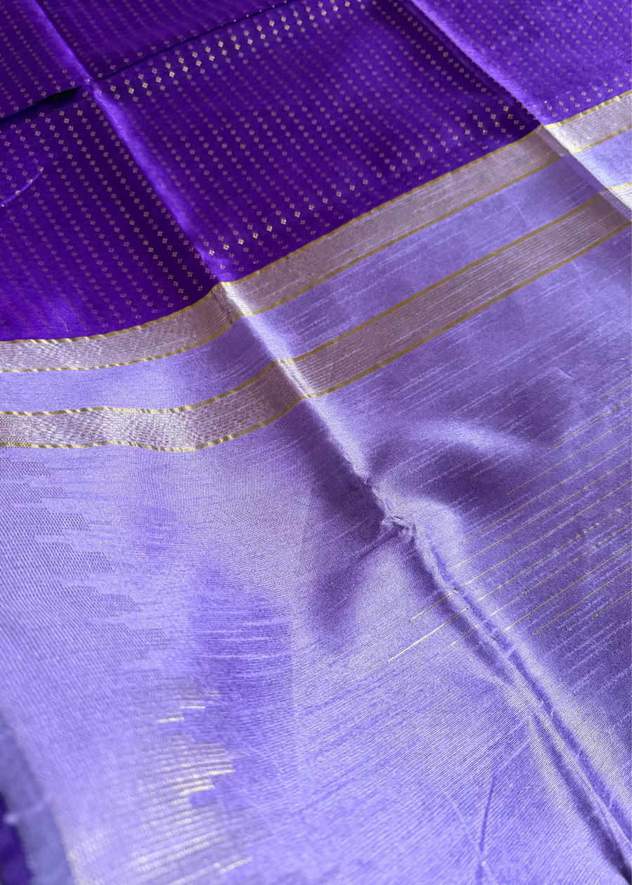 Dark Violet Semi  Raw Silk Saree With Temple Border- TN