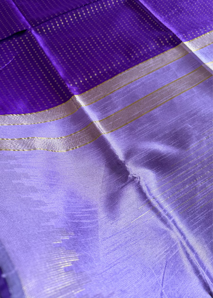 Dark Violet Semi  Raw Silk Saree With Temple Border- TN