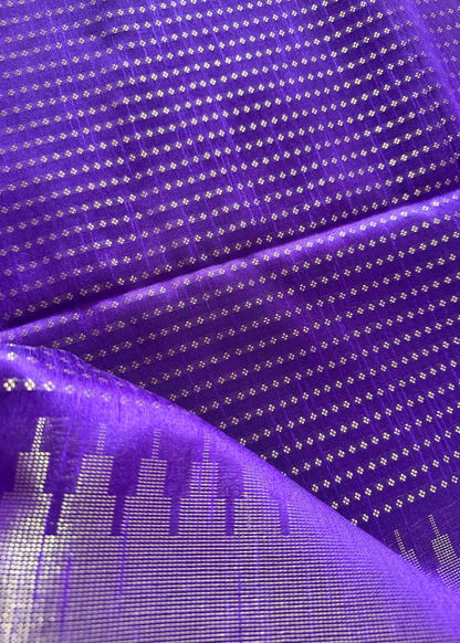 Dark Violet Semi  Raw Silk Saree With Temple Border- TN
