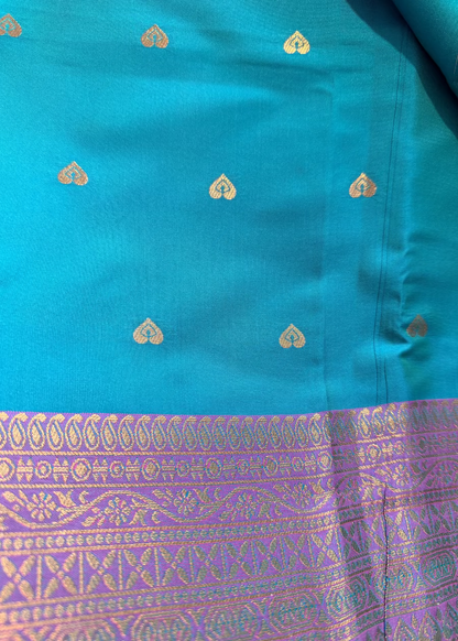 Turqoise Green and Purple Semi Silk Saree- TN