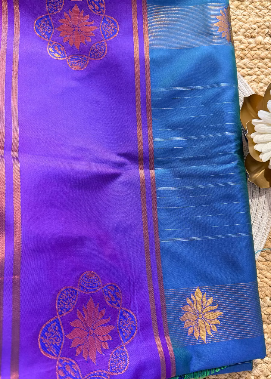 Blue and Purple Semi Satin Silk Saree- TN