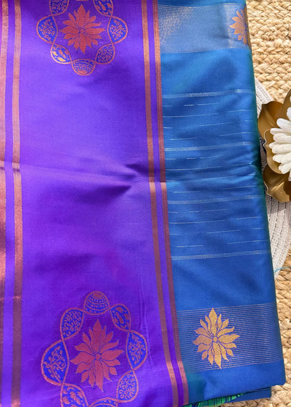 Blue and Purple Semi Satin Silk Saree- TN