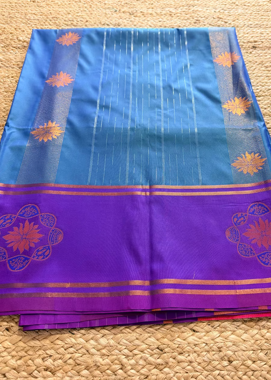Blue and Purple Semi Satin Silk Saree- TN
