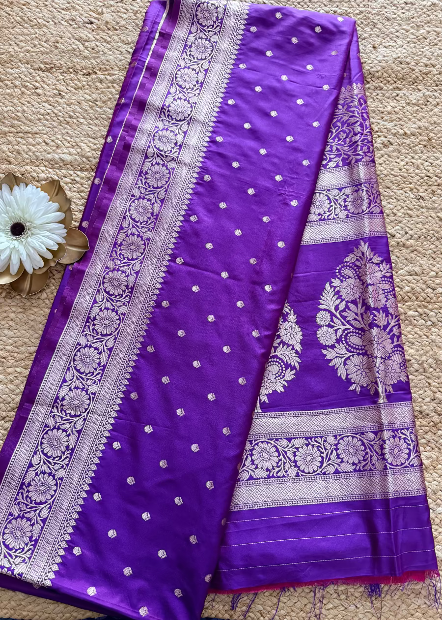 Violet Semi Silk Saree With Buttis- Banaras