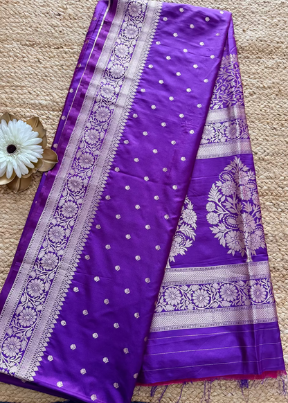 Violet Semi Silk Saree With Buttis- Banaras