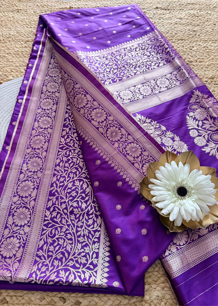 Violet Semi Silk Saree With Buttis- Banaras
