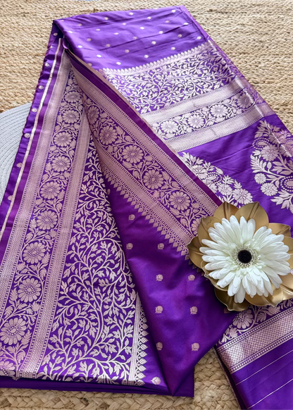 Violet Semi Silk Saree With Buttis- Banaras