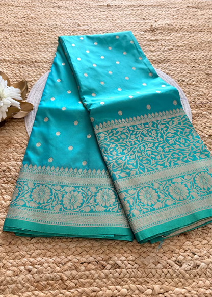 Turqoise Semi Silk Saree- Banaras