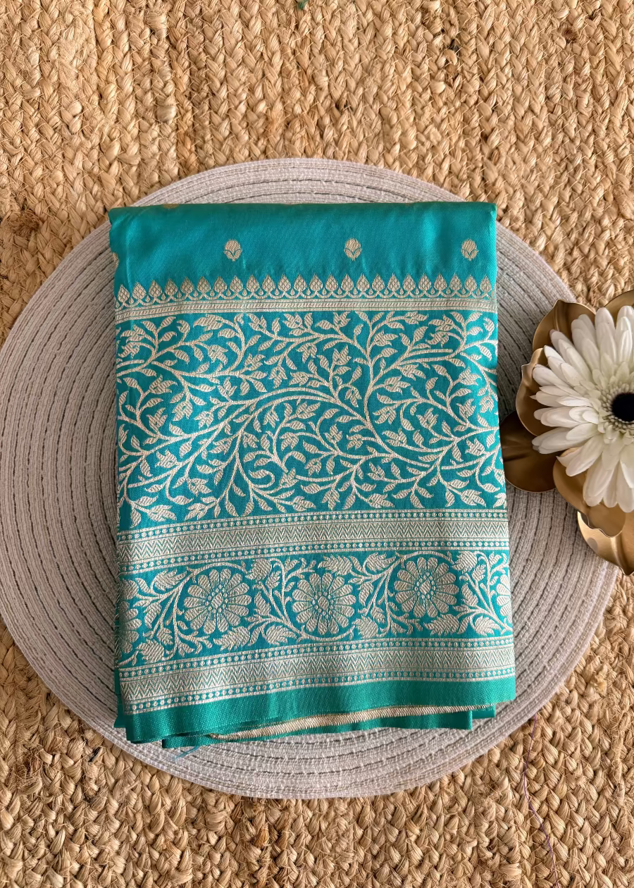 Turqoise Semi Silk Saree- Banaras