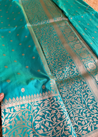 Turqoise Semi Silk Saree- Banaras