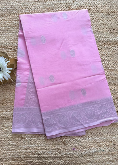 Pink Linen Cotton Saree- Banaras
