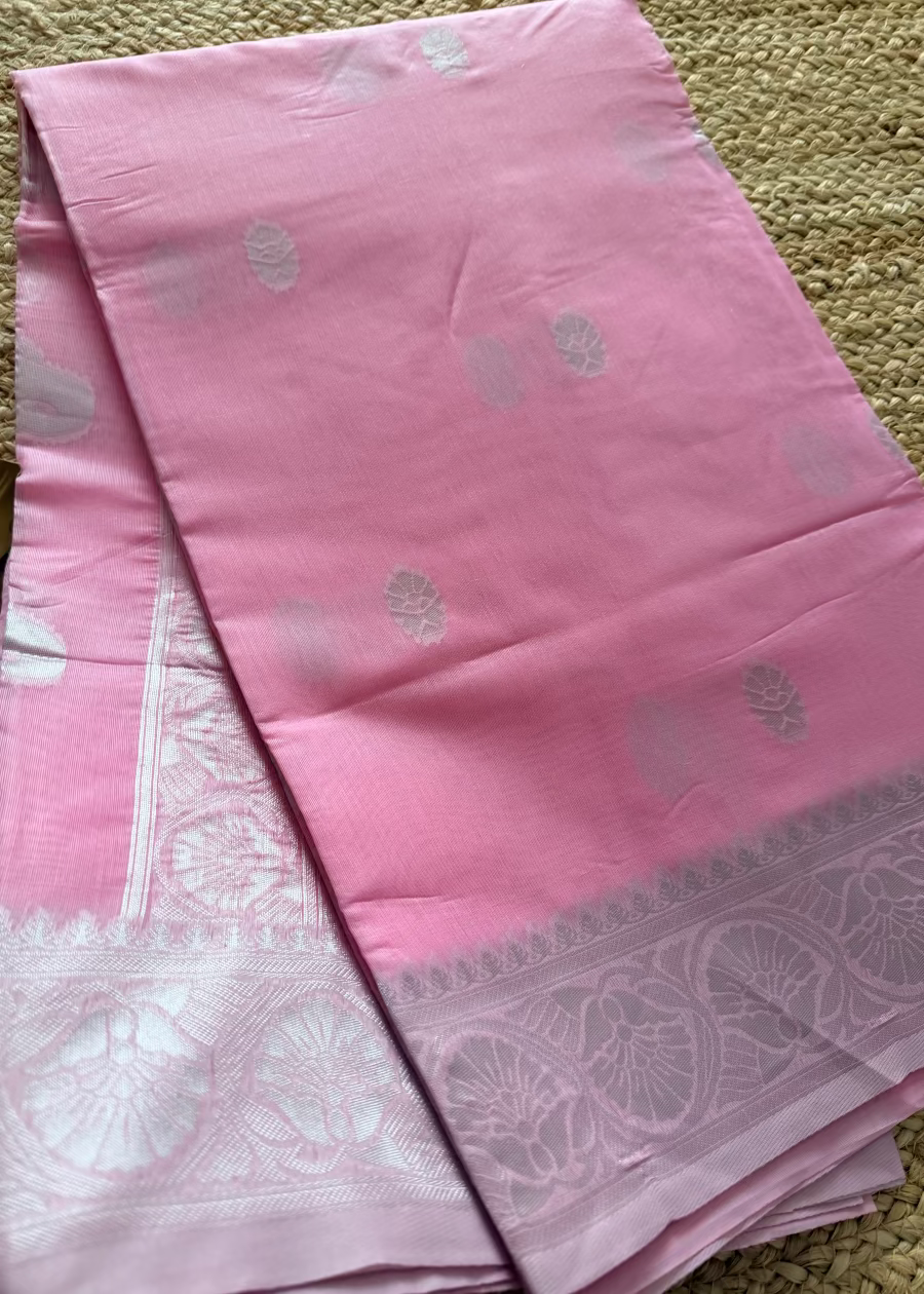 Pink Linen Cotton Saree- Banaras