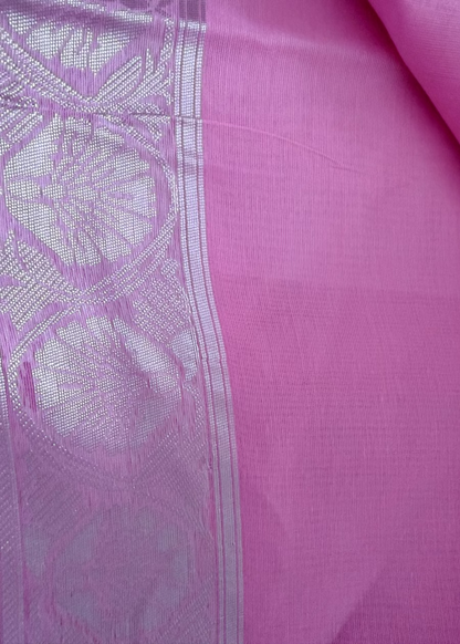 Pink Linen Cotton Saree- Banaras