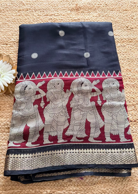 Black & Red Kalamkari Printed Saree- Andhra