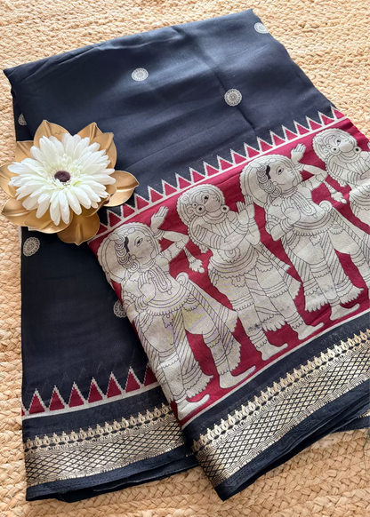 Black & Red Kalamkari Printed Saree- Andhra