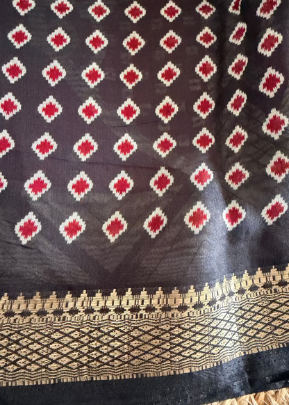 Black & Red Kalamkari Printed Saree- Andhra