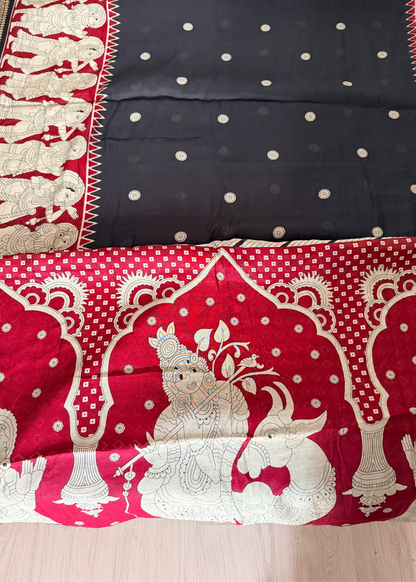 Black & Red Kalamkari Printed Saree- Andhra
