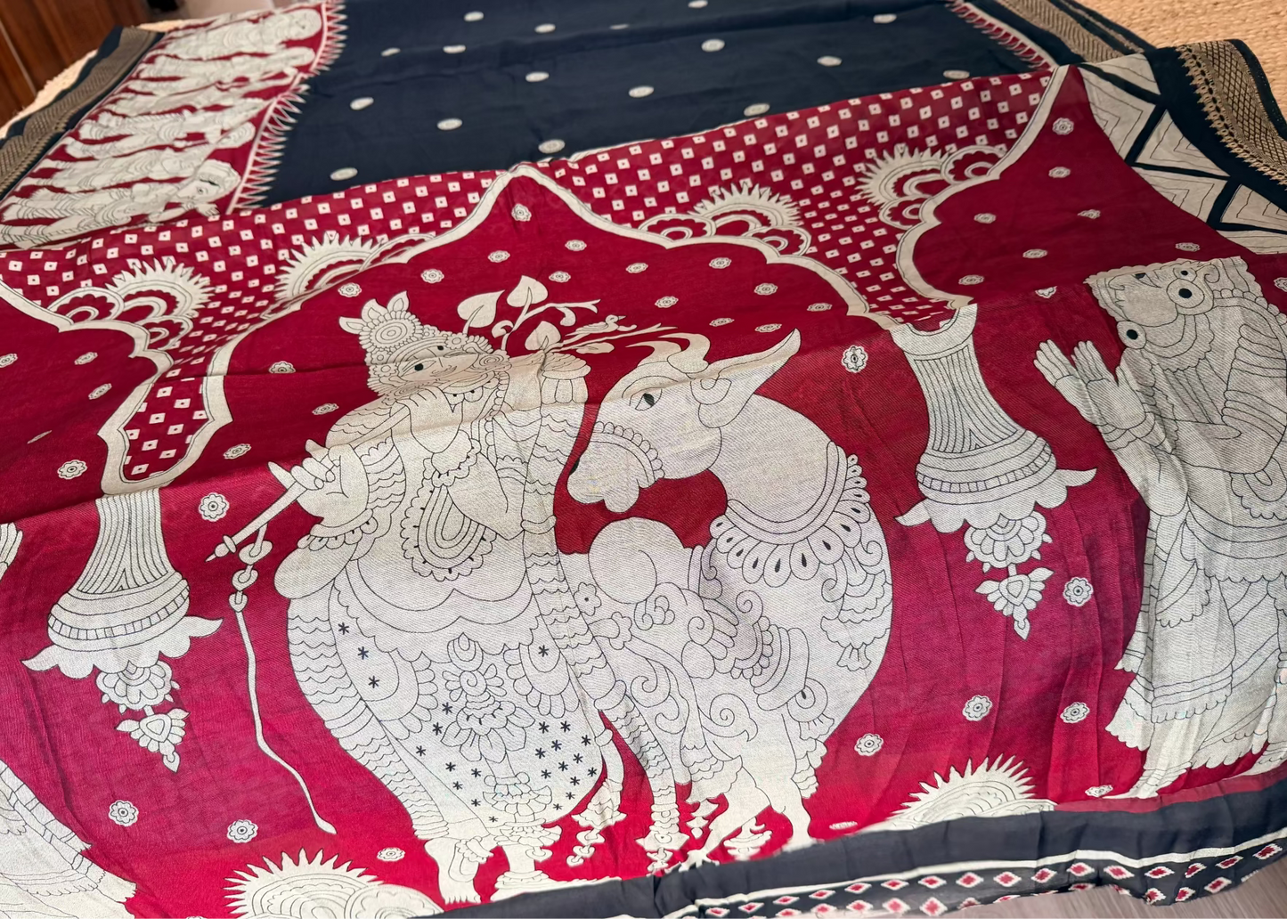 Black & Red Kalamkari Printed Saree- Andhra