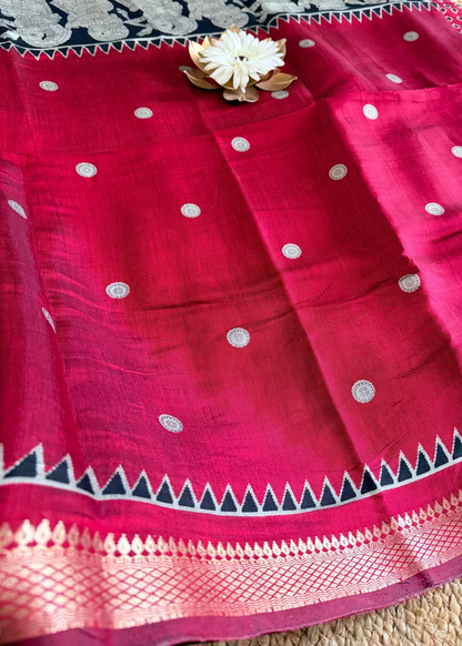 Red & Black Kalamkari Printed Semi Silk Saree - Andhra