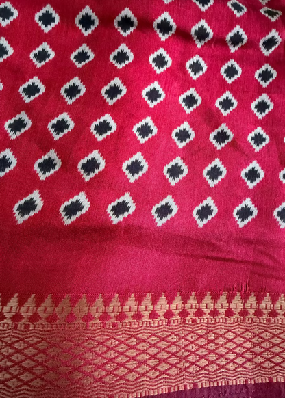Red & Black Kalamkari Printed Semi Silk Saree - Andhra