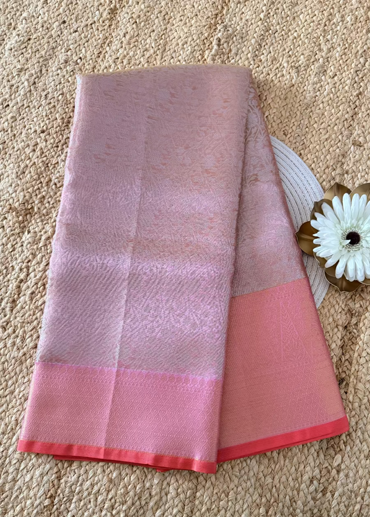 Light Pink Semi Brocade Silk Saree - Banaras